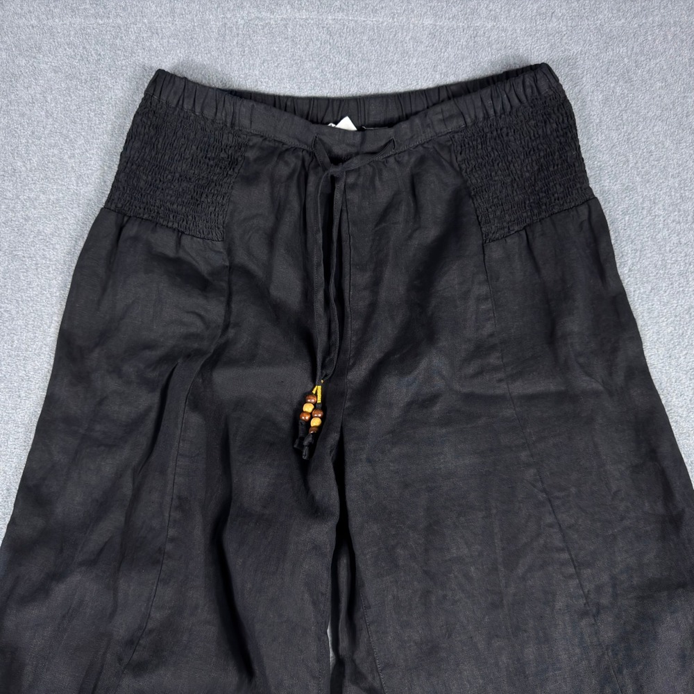 Sigrid Olsen Womens Linen Wide Leg Pants Size M/L Black Boho Lagenlook Coastal
